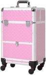 HOMCOM Rolling Aluminum Makeup Train Case, Portable Professional Cosmetic Makeup Case with 4 Wheels, Lock and Keys, Pink