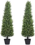 Binnny Flower 4ft Cedar Topiary Trees Artificial Outdoor Set of 2 Pack, 48 Inch Faux Plants UV Resistant, Fake Evergreen Bushes and Shrubs for Front Porch Patio Outside Planter Decor 4 Foot