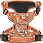 Timos Dog Harness for Large Dog, No Pull Service Vest with Reflective Strips and Control Handle,No Choke Dog Harness with 2 Metal Rings for Easy Walking,Outdoor Training,Flower Orange, L