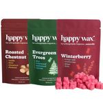 Happy Wax Winter Scented Natural, Non Toxic Soy Wax Melts; 6 Total Oz. of Scented Wax Melts, Collection Includes Winterberry, Evergreen Trees and Roasted Chestnut
