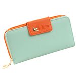 Minetom Candy Color Birds Wallet Purse Zip Bag Card Holder for Women Lady Girl PU Leather Long Coin Purses (Green)