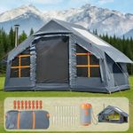 Inflatable Family Camping Tent, Big Blow Up Tent with Electric Air Pump, Inflatable Hot Camping Tent 4 Season Air Tent with Stove Jack, Waterproof Family Camping Tent for 2/4/6/8 Person,Grey