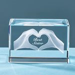 ERWEI Crystal Gifts for Sister Engraved Text Best Sister in Cube Glass Figurines Paperweight Birthday Gift Friendship Present for Her Women Bestie Christmas Thanksgiving