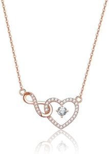 Cosie Lily Collier Femme Or Rose Infini Collier Coeur avec Zircon Cubique,Bijoux Femme Cadeau Femme Fille Amie Mère Bijoux Femme Fille