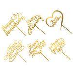 6pcs Happy Anniversary Cake Topper, Gold Sliver Wedding Anniversary Acrylic Cake Toppers, Happy Anniversary Party Decorating supplies