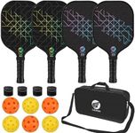 OXIKEN Pickleball Paddles Set of 4, USAPA Approved Carbon Fiber Pickle Ball Paddle (CHS), Polypropylene Honeycomb Core, Anti Slip Sweat Absorbing Grip, 4 Replacement Soft Grip, 6 Pickleball, Bag
