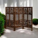 Z.A SAWMIL ART Wooden Partition for Living Room, Privacy Divider, Wooden Room Separator, Divider for Office, Partition for Puja Room, (Mix Frame Design - Brown) (4 Feet - 3 Panels)