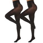 MANZI Women's 2 Pairs Opaque Control-Top Tights 70 Denier Slimming High-waisted Pantyhose(Black,L)