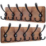 SKOLOO Rustic Wall Mounted Coat Rack: 16-inches Hole to Hole, Pine Real Wood Plank Wall Coat Rack with 5 Triple Hooks, Farmhouse Coat Hanger Wall Mount for Hanging Backpack Jacket Coat Hat,Pack of 2