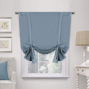H.VERSAILTEX Blackout Tie Up Curtain Thermal Insulated Rod Pocket Panel Curtain Short Bathroom Curtain Tie Up Shade for Small Window,46" W x 63" L,Set of 1,Stone