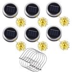 Ymenow Solar Mason Jar Lid Light, 6pcs Battery Operated Waterproof LED String Lantern with 6 Hangers (No Jars Included) Dusk to Dawn Fairy Light for Holiday Party Room Wedding Indoor & Outdoor Decor