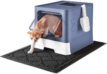Medario Cat Litter Box with X-Large Litter Mat and Scoop, Large Foldable Litter Box with Lid, Enclosed Kitty Box,Front Top Entry Exit, Odor Control Easy to Clean (Upgrade Midnight)