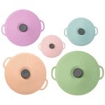 THJOPOKEEL 5 Pack Silicone Lids for Bowl, 5 Sizes Microwave Reusable Heat Resistant Suction Cover, Splatter Spill-Proof Fits Food, Cups, Bowls, Plates, Pots, Pans, Skillets, Stove Top, Oven