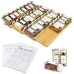 KitHero Spice Drawer Organizer with 35 Spice Jars,216 Labels,25 Non-slip Rubber, Bamboo 4 Tier Seasoning Rack Tray Insert for Kitchen Drawers,Cabinets,Countertop,16.14" Wide x 15.8" Deep