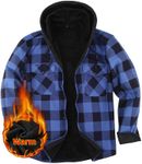 Iris Sprite Men's Plaid Shirt Padded Warm Lined Check Shirts Men Casual Plaid Shirts with Pocket Mens Hooded Check Jacket (Blue, L)