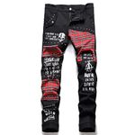 Jeans Mens Jeans Skull Plaid Patchwork Hip Hop Denim Pants Rivet Men Clothing Streetwear Slim Fit Jeans Long Trousers Punk 29 Black