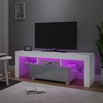 Panana 51inch TV Stand Storage Glass Shelves Big Drawer Sideboard 16 Colors RGB LED Lighted TV Cabinet for 32 40 43 50 55 inch 4k TV (White+Grey, With LED)