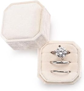 Oirlv Velluto 3 Slot Ottagonale Scatola ad Anelli Per Proposta Di Fidanzamento Matrimonio San Valentino (Beige)