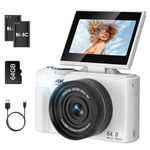 Digital Camera, LAMA 4K 64MP Autofocus Vlogging Camera with 64G SD Card, Compact Camera with 3.0 Inch 180° Flip Screen, 18X Digital Zoom Camera for Kids, Teenagers, Beginners, Adults White