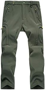 TREKEK Men's Warm Ski Hiking Pants Softshell Fleece Lined Winter Outdoor Windproof Waterproof Trousers, Army Green, 32W x 32L