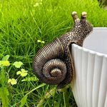 JARPSIRY Vintage Bronze Climbing Snail Statue Flower Pot and Vase Hugger Miniature Fairy Garden Terrarium Decor Resin Art Patio Lawn Yard Ornaments Outdoor Fence Decorations