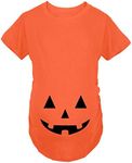 Spadehill Women's Halloween Maternity Funny Short Sleeve Shirt, Orange Pumpkin Carved Face