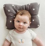 Stork Drop - Flat Head Baby Pillow | Prevents & Corrects Plagiocephaly | Breathable 3D Air Mesh | Soft Organic Cotton | Completely Washable | Newborn Head Support | Grey Crowns