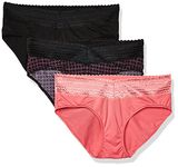 Warner's Women's Blissful Benefits No Muffin Top 3 Pack Lace Hipster Panties, Black/Flamingo Miami Pink Octagon, L