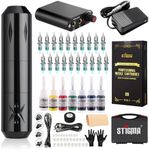 STIGMA Tattoo Kit Tattoo Gun Kit 20Pcs Cartridge Needles Power Supply 7 Color Inks Practice Skin Foot Petal with Tattoo Case STP29KITP162-1