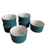 Bamby Ceramic Peacock Green And White Ramekin Bowl 150 ml Set of 6 for Baking or Serving Individual Portion