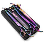 Moontay Professional 8.0" Dog Grooming Scissors Set, 4-Pieces Straight, Upward Curved, Downward Curved, Thinning/Blending Shears for Dog, Cat and Pets, JP Stainless Steel, Multicolour