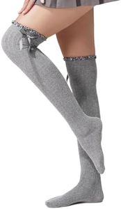 TOCONFFON Women's Girls Thigh High Stockings Over the Knee Socks with Satin Bows(Light Grey,One Size)