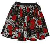 Ladies 15" Day of the Dead Skulls & Roses Halloween Fancy Dress Skater Skirt [14-18]