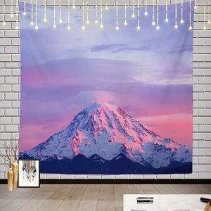 Batmerry Pink Sunset Tapestry, Mount Rainier National Park at Sunset Hippie Trippy Tapestry Wall Art Meditation Decor for Bedroom Living Room, 59.1 x 59.1 Inches, Pink Purple