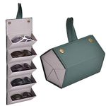 TJC Portable Sunglasses Travel Organizer 5 Slots Foldable Sunglasses Storage Case Eyeglasses Holder Box Multipurpose Compact Design Faux Leather Size 17x13x12 cm Dark Green