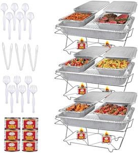 Full Size 39-Pcs Disposable Chafing Buffet Set with 6hr Fuel Cans, Covers, Serving Utensils - Premium Chafing Dish Set for Catering, Events, and Parties - Complete Food Warmer Party Serving Kit