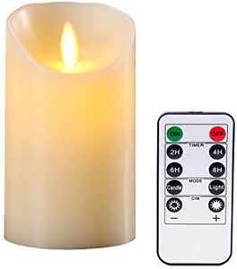 YIWER LED Velas sin Llama Φ 8CM x H 15CM Set de 1 Real de Cera no plásticos pilares 10 Teclas de Control Remoto con 2/4/6/8 Horas de función del Temporizador 200 Horas (1x1, Marfil)
