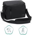 CitisKins Baby Stroller Bag PU Leather Waterproof Storage Pouch with Insulated Pockets, Bottle Holder, Diaper Changing Mat (Black)