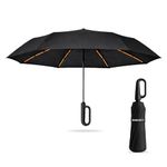 Robustt Auto Open Clutch Umbrella with Carabiner Hook Handle, (Black)| Double Fibreglass Wind-Resistant Frame |for rain & Sun Protection| Lightweight & Compact