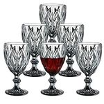 Kawlity 6pcs Glass Goblet Embossed Retro Vintage Glass Goblet Wine Goblet Stemware Wine Cup Glassware for Beverage Wine