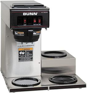 BUNN VP17-3, 12-Cup Low Profile Pourover Commercial Coffee Maker, 3 Lower Warmers, 13300.0003,Silver