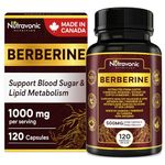 Nutravonic Berberine Supplements 1000mg Per Serving, 500mg Per Capsule | Made in Canada I Supports Healthy Glucose & Lipid Metabolism | Non-GMO, Vegan, Gluten-free, 120 Easy-to-Swallow Capsules