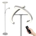 FIMEI Split Floor Lamp with Reading Light, Modern Bright LED Rotatable Floor Lamp for Home, Standing Lamp with Stepless Dimming and 3000K-6000K Color Temperature, Touch and Remote Control-Grey