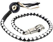 EXCELSIOR 42" Long 1/2“ Diameter White and Black Motorcycle Get Back Whip With White 8 Pool Ball