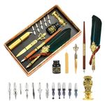 Joyeee Antique Feather Quill Pen Set, with Sealing Wax for Envelopes, Wax Stamp, Handcrafted Dip Pen, Envelopes, Dip Pen Nibs, Writing, Retro Gift Box, Beautiful Birthday Gift, Dark Green