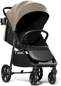 Mompush Nova Baby Stroller for Toddler, Infant & Newborn | Spacious Seat & Lie-Flat Mode | Compact One-Hand Fold, UPF 50+ Canopy & All-Wheel Suspension | Includes Rain Cover & Cup Holder, Khaki
