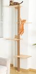 Cat Tree Wall Mounted Tall Scratching Post for Indoor Cats Climbing Tower Activity Wood Cat Wall Furniture 73 inch