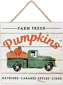 Farm Fresh Pumpkins Wood Sign - 10" x 10", Vintage Kitchen Thanksgiving Decor, Fall Decor, Wreath Decoration, Green Pickup Truck, Wooden Pumpkin Patch, Autumn, Porch, Door, Home Decorations