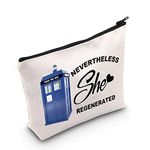 LEVLO Dr Who Movie Cosmetic Make Up Bag Dr Who Police Box Gift Nevertheless She Regenerated Tardis Makeup Zipper Pouch Bag For Friend Family, Nevertheless She,