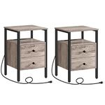 HOOBRO Set of 2 End Table with Charging Station, Bedside Table with 2 Drawer & USB Ports & Power Outlets, Nightstand for Small Spaces, Stable and Sturdy, for Living Room, Bedroom, Greige BG43UBZP201